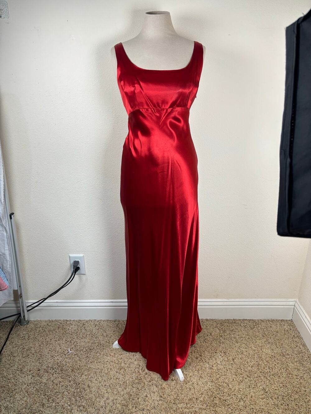 Vintage Rampage Red Satin Maxi Dress Sz 9 Lace-Up Open Back Bias Cut Formal Y2K